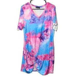 SHEIN Pink and Purple V-Neck MooMoo with Knotted Hem